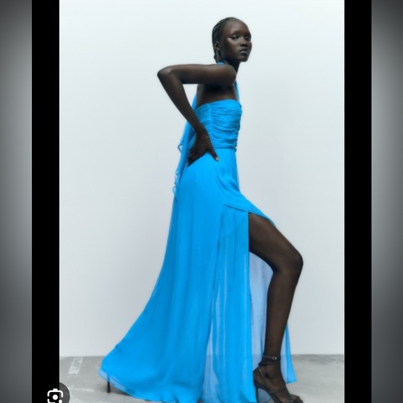 New Zara Blue MIDI Chiffon Dress in Size Medium - Picture 2 of 4